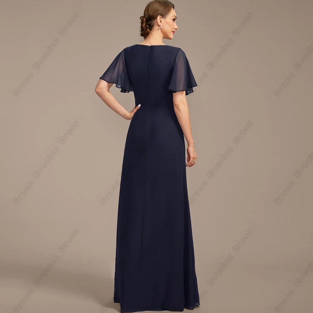 Classic Navy Blue Scoop Mother of Bride Dresses for Women Beach Chiffon Wedding Party Dresses with Beading Vestido De Novia 2025