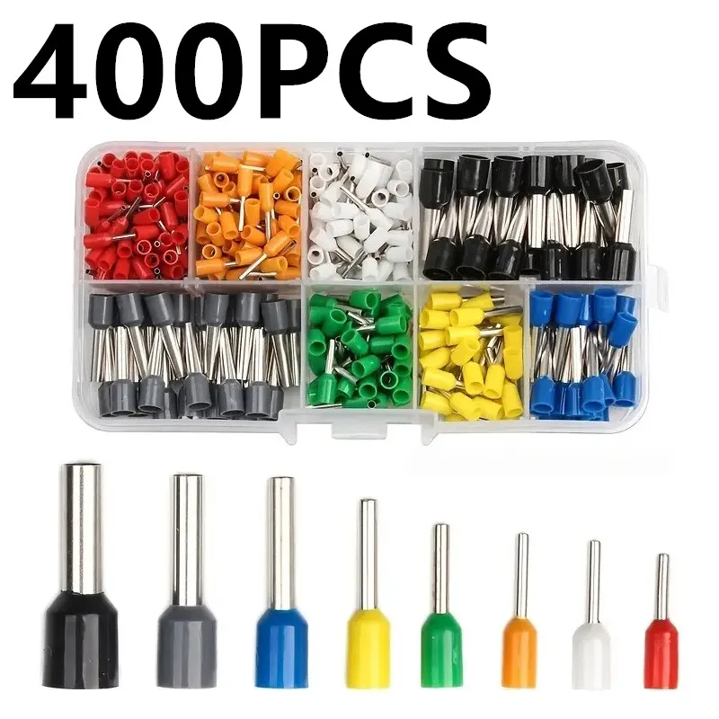 400pcs Boxed Crimp Terminals Electrical Tube Terminals Suit VE Tubular Block Cord End Connectors Cable Wire Connector