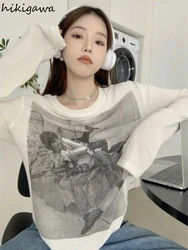 White Tshirts Women Clothing Long Sleeve Print Summer Tees 2023 Ropa Mujer Casual Knitted T Shirt Fashion Korean Y2k T-shirt