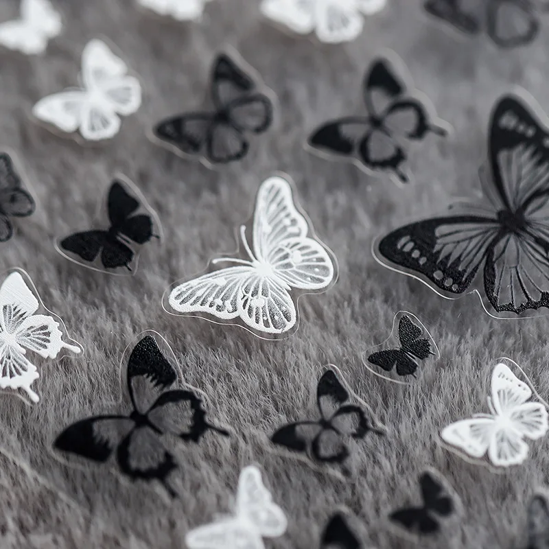 5D Black White Butterfly Nail Art Stickers Ultra-thin Slider Decoration Transparent Decals Black/White Self Adhesive Sticker DIY