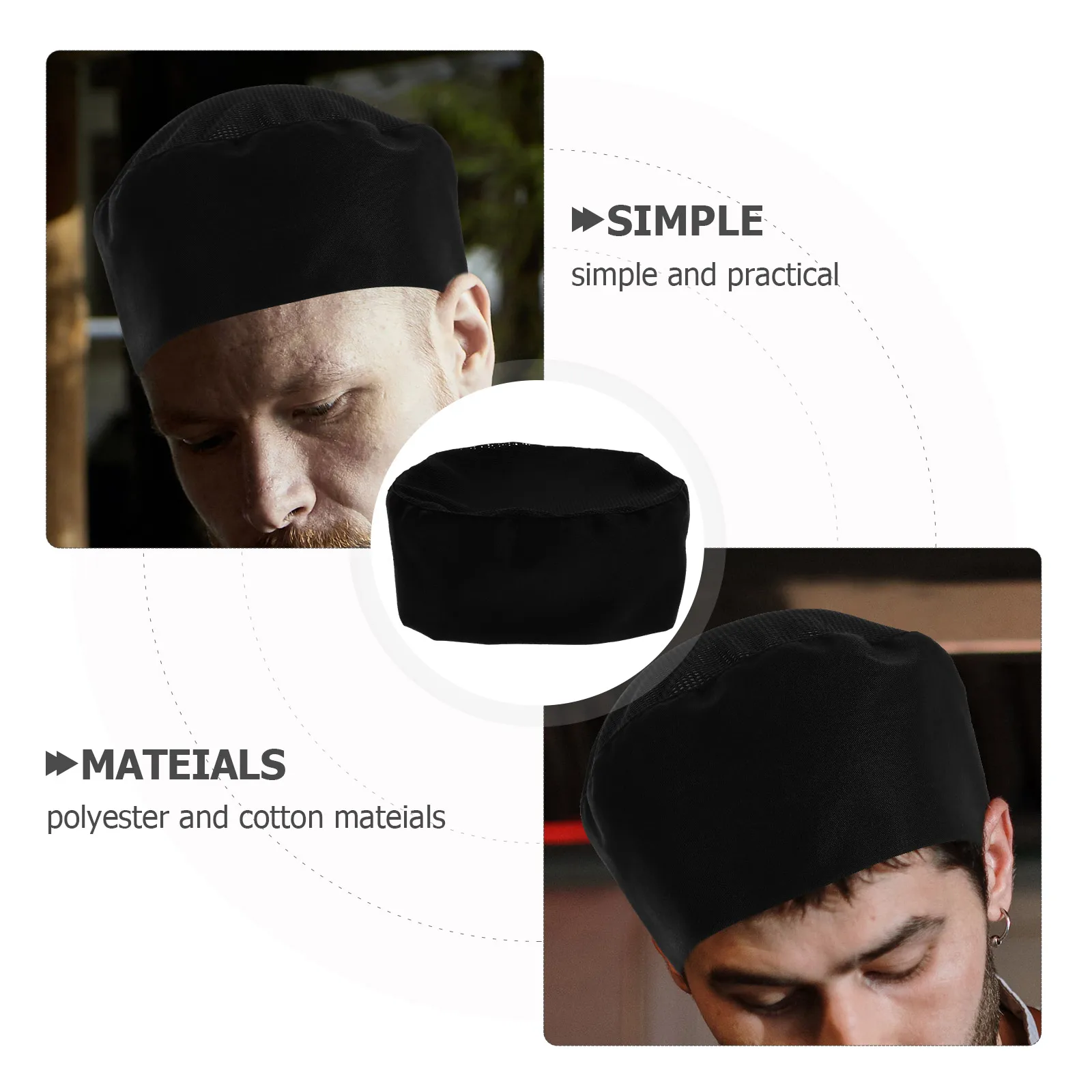 Gorro de Chef ajustable negro, parte superior de malla, algodón, poliéster, suave, transpirable, para cocinar, hornear, Catering, escuela, cocina profesional para hombres