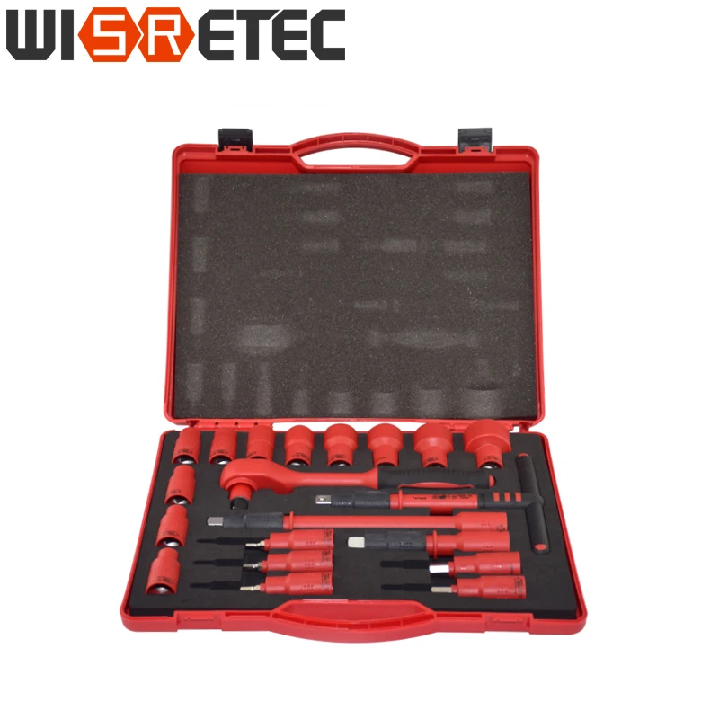 20PCS 1000V VDE Insulated Tools 1/2 Ratchets Wrench Sockets Sets T-Handle Extensions Hex Bits Sockets Resistant To High Voltage