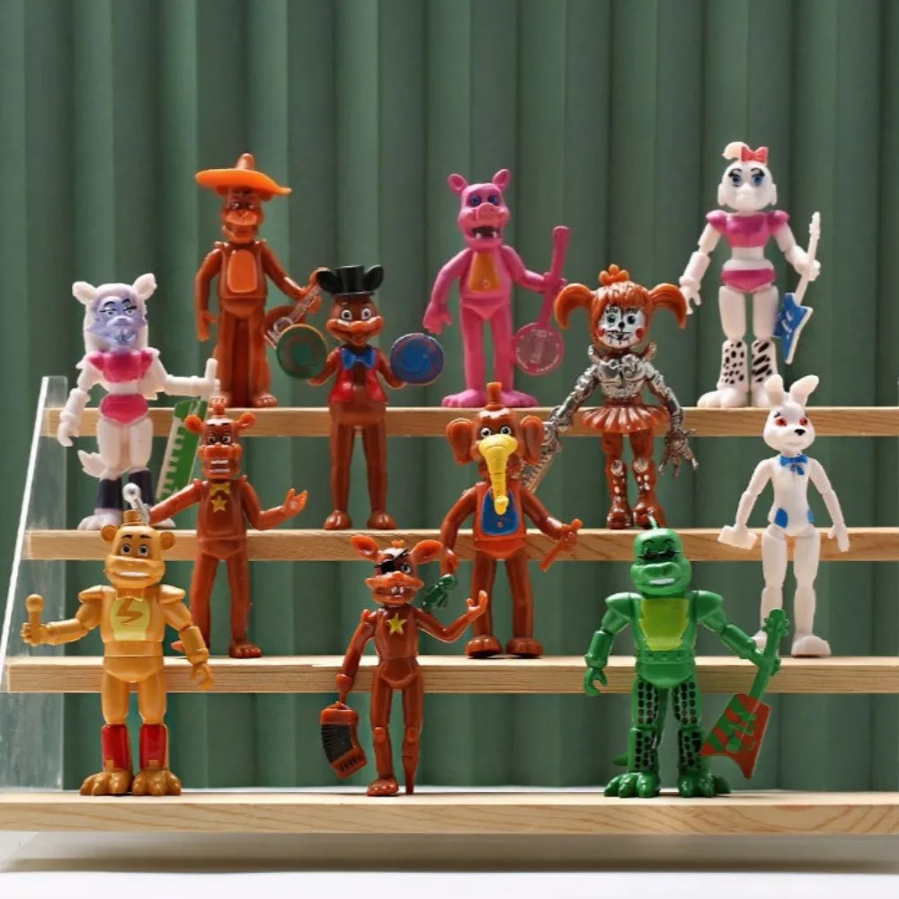12 Uds 3,5 pulgadas FNAF Security Breach Series Bonnie Bear figura de acción luminosa desmontable articulación Freddy Pvc modelo Juguetes
