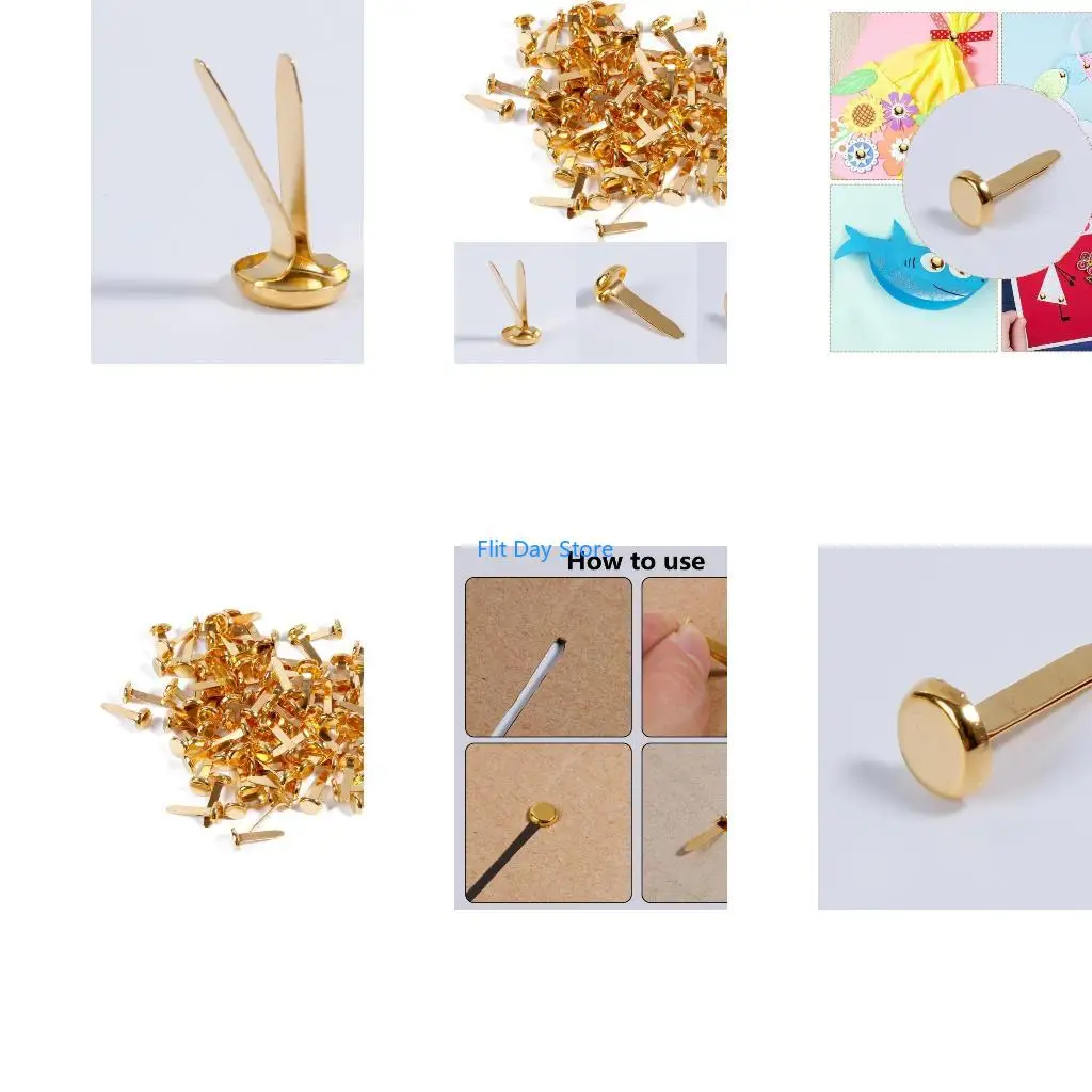 F92C 100pcs Paper Clasps Split Pins Round Head Clips for School Office Scrapbooking Paper Paper Clips Craft DIY Crafts Gold