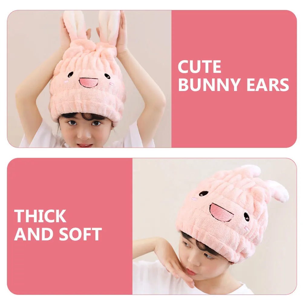 2 قطعة غطاء تجفيف الشعر من الألياف الدقيقة الماصة لآذان الأرنب اللطيفة منشفة سريعة الجفاف عمامة متعددة الاستخدامات استخدام منشفة تجفيف الشعر السريع #2