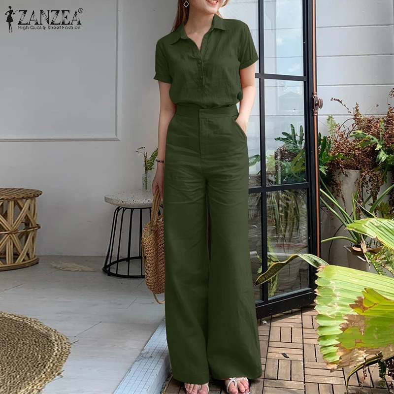 Übergröße 5XL Freizeitanzug für Damen Kurzarm-Bluse & Weite Hose 2-teiliges Set ZANZEA Damen Tag-und-Nacht-Outfits