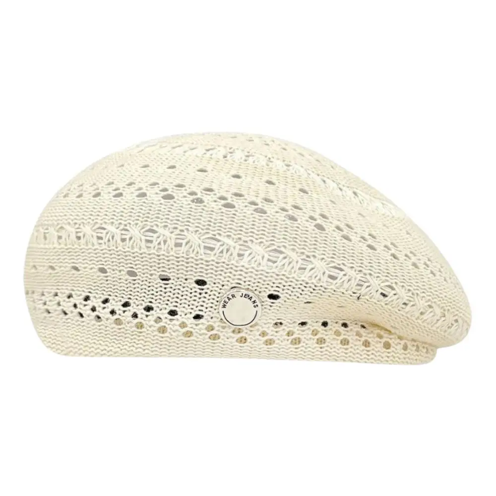 Japanese Style Hollowed Out Beret Hat Vintage Thin Weave Painter Hat Crochet Knitted Fresh Color Elegant Beach Cap Women Girls