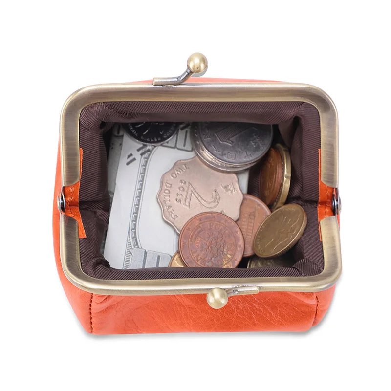 Vintage Coin Purse with Metal Clasp - Handmade Genuine Leather Mini Organizer Earphones & Cards, Retro Multi-Functional Wallet