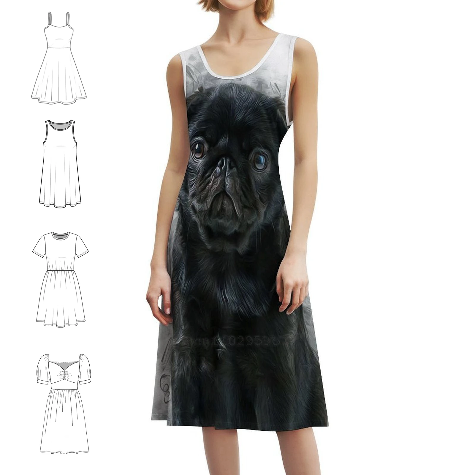 فستان بوهيمي عتيق من الصلصال الأسود بأكمام منتفخة أو خيارات بدون أكمام للنساء فستان كلب على شكل حيوان الصلصال جرو حيوان أليف لطيف مضحك للسهرات #1