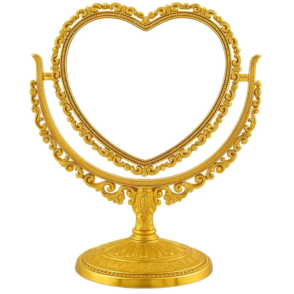 

Heart shaped mirror, desktop makeup retro 360 degree rotating vertical makeup, suitable for dressing room decoration