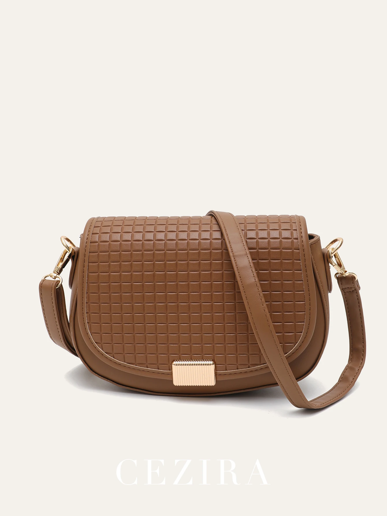 CR Brand Women PU Vegan Leather Saddle Bags Casual Simple Style Wide Webbing Shoulder Strap Crossbody Purse Daily Travel Commute