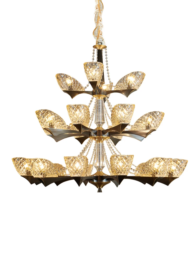 

Vintage Luxury Amber Glass Big Ceiling Chandeliers Brass Hanging Lamp Black Pendant Lighting Fixtures Living Room Lustre Foyer