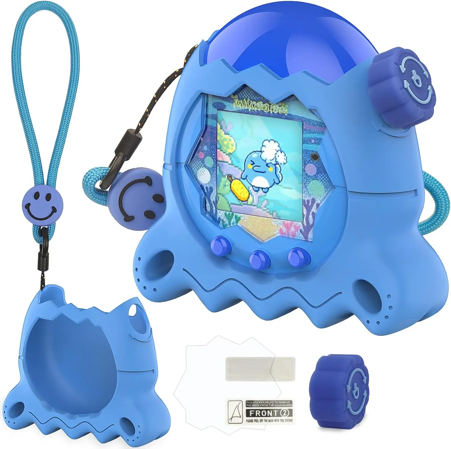 Silicone Protective Case Cover and Screen Protector and Lanyard for Tamagotchi Paradise with Button Cap