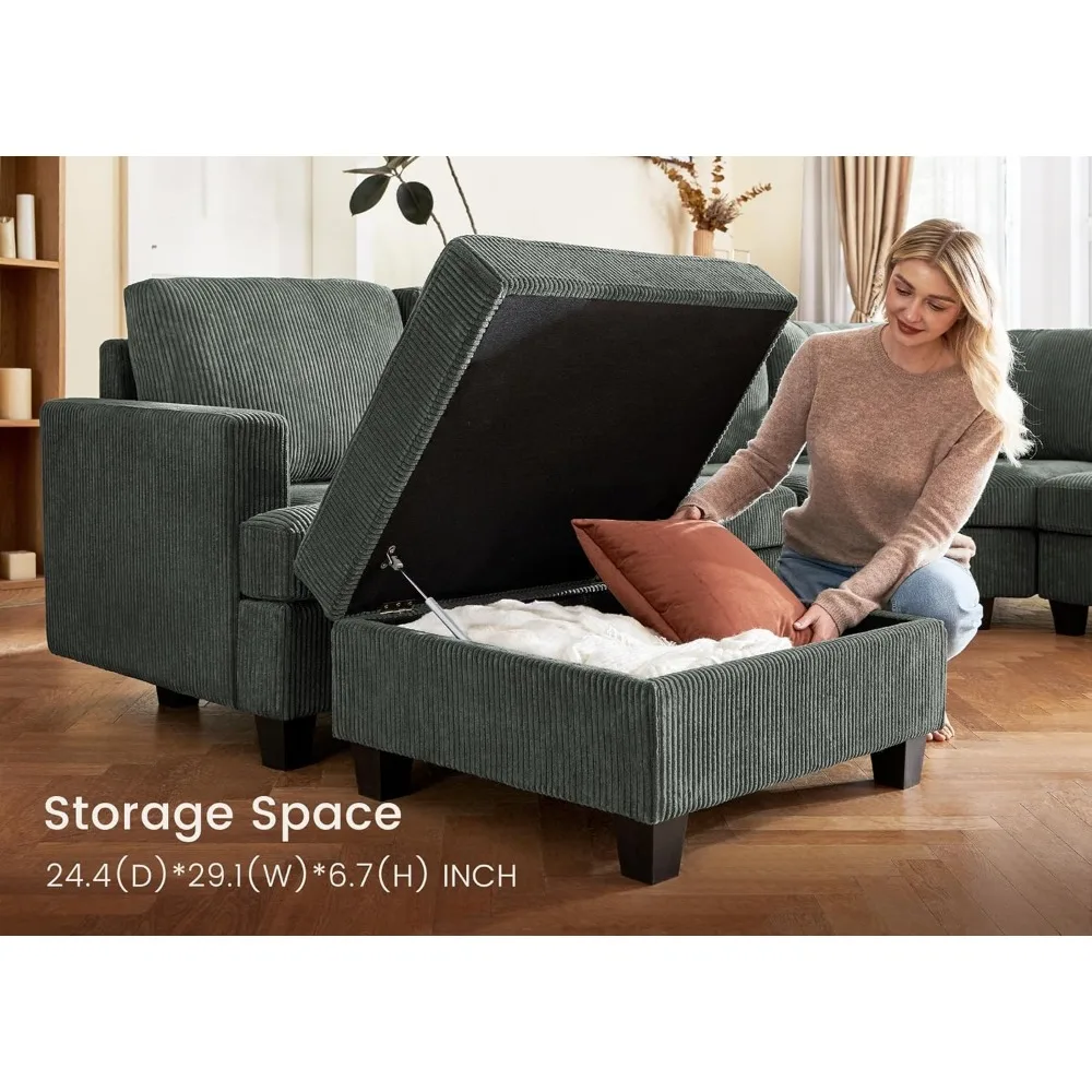 أريكة سروال قصير على شكل حرف L مقاس 65 بوصة مع مساحة تخزين لأثاث غرفة المعيشة العثمانية، مجموعة أريكة مريحة