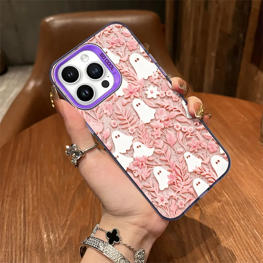 Telefono fantasma fiore rosa per iPhone da 17 a 11 Pro Max Plus