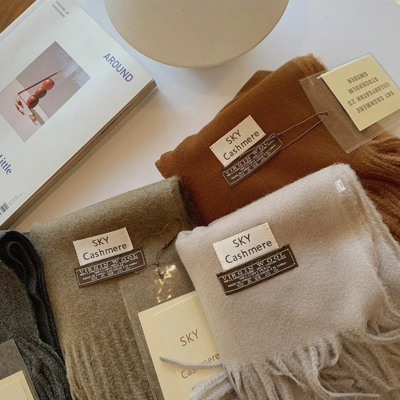 جديد جودة عالية تقليد الكشمير وشاح النساء الرجال الصلبة سميكة طويلة شرابة شال الخريف الشتاء الصوف والأوشحة الإناث المعزي #4