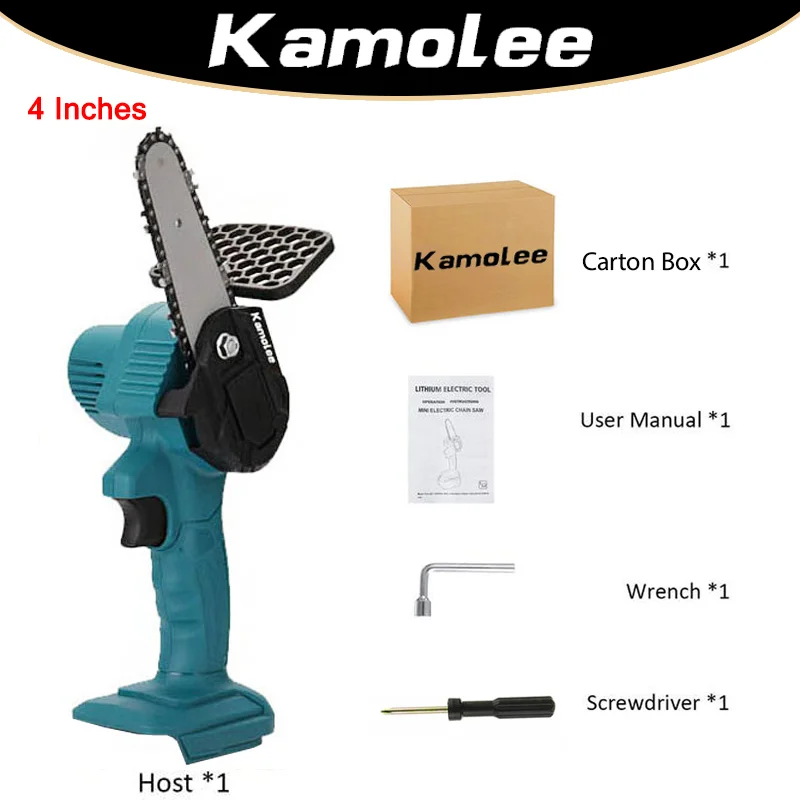 [No Battery + Carton]Kamolee  4 Inch Cordless Chainsaw 1200w Pruning Lithium Battery Woodworking Tool 