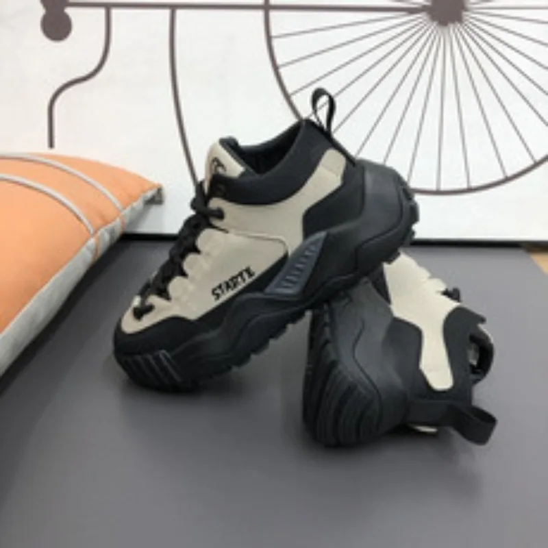 

Men's Outdoor Thick Bottom Heightening Genuine Leather Casual Dad Shoes Spring Autumn New Style Breathable Lace-Up Ankle-High Sn