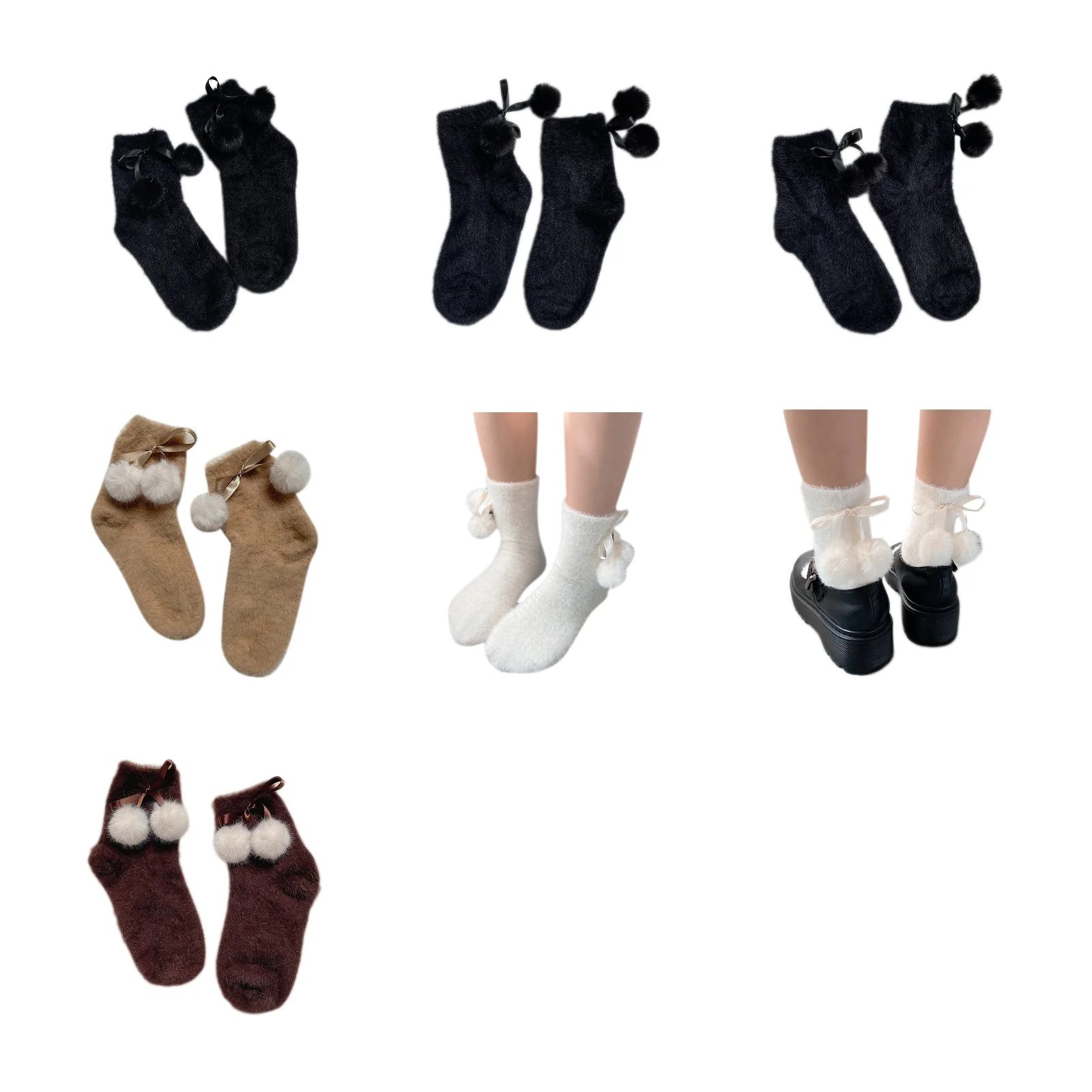 

Women Furry Short Crew Socks Sweet Ribbon Hair Ball Bowknot Fuzzy Hosiery