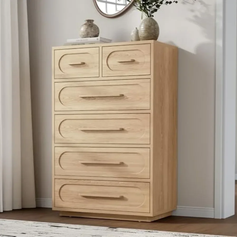 6 Drawer Dresser for Bedroom: MDF Wood, White, Space-Saving Tall Design with Smooth-Glide Drawers