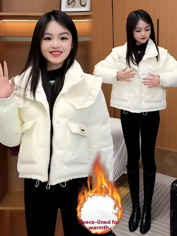 Koreański płaszcz z watowaniem, damski, ocieplany, z bawełnianym kołnierzem, ciepły płaszcz zimowy, idealny do dojazdów do pracy, zapinany na zamek...