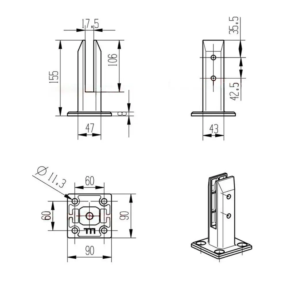 1pc Stainless Steel Glass Clips Railing Clips Floor Used For Floor Stairs Balconies Swimming Pools Balconies Gardens Glass Clips