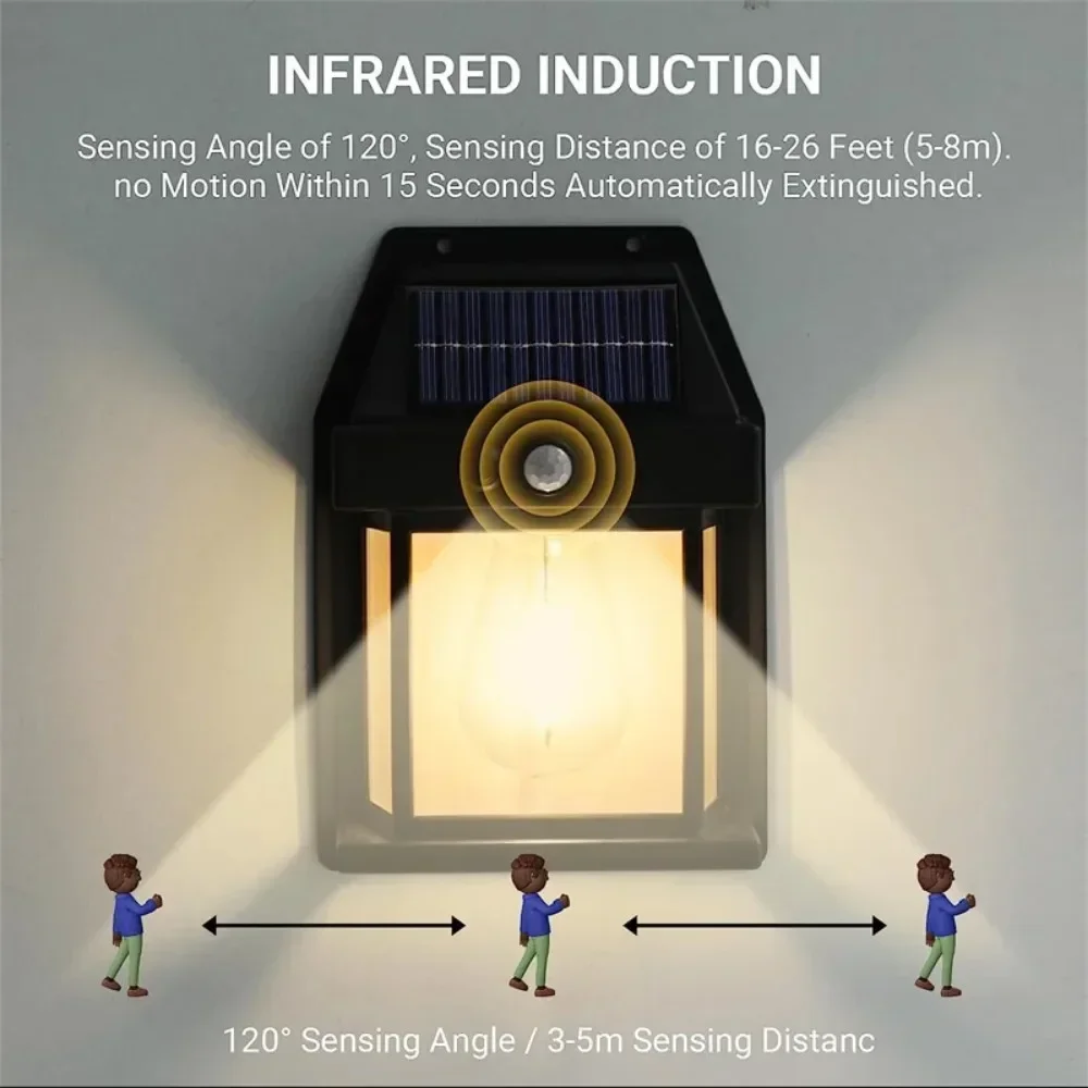 Lampu Dinding tenaga surya, lampu tembok luar ruangan Tungsten tahan air, nirkabel, lampu keamanan Sensor gerakan, lampu senja ke fajar untuk taman 1 buah