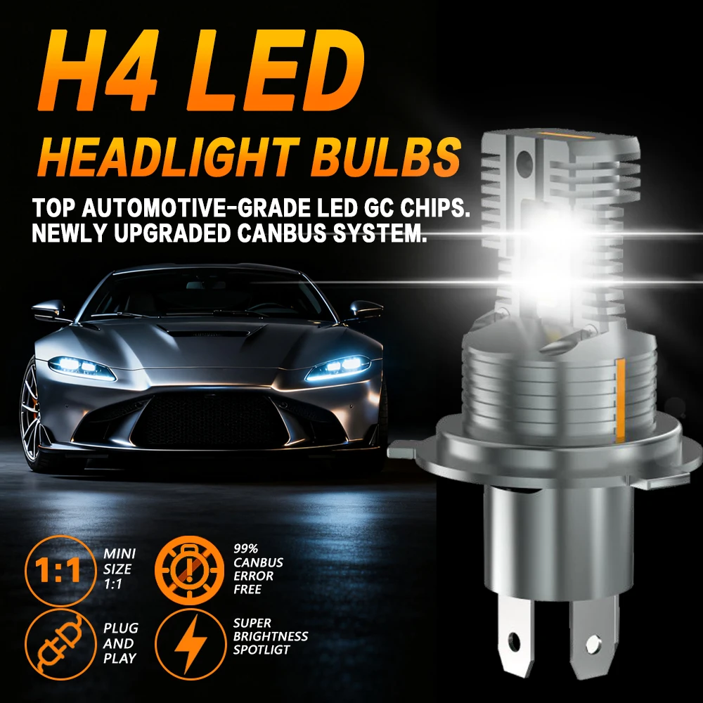 

2 шт. H4 противотуманные фары для Fiat Hyundai VW Golf Renault Ford, H4 9003 HB2 светодиодные автомобильные фары 340 Вт 6000 К ближнего света дальнего света