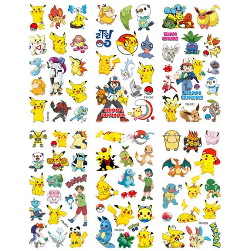 12pcs/bag Pokemon Tattoo Stickers Waterproof Cute Pikachu Sticker Funny Cartoon Kids Girls Christmas Birthday Gift Reward Toy