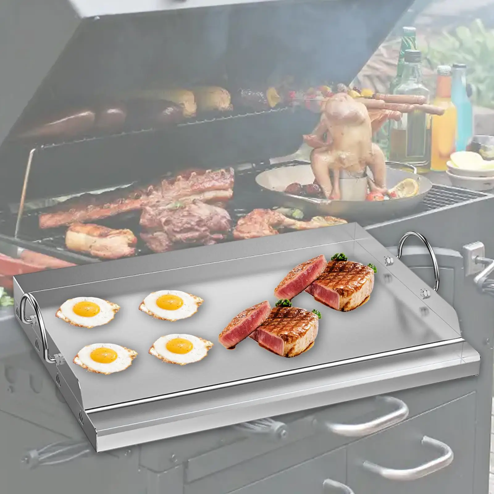 

Universal Stainless Steel Cooking Griddle Flat Top Plate Insert Non Stick BBQ Tools for Grill Outdoor Tailgating Parties