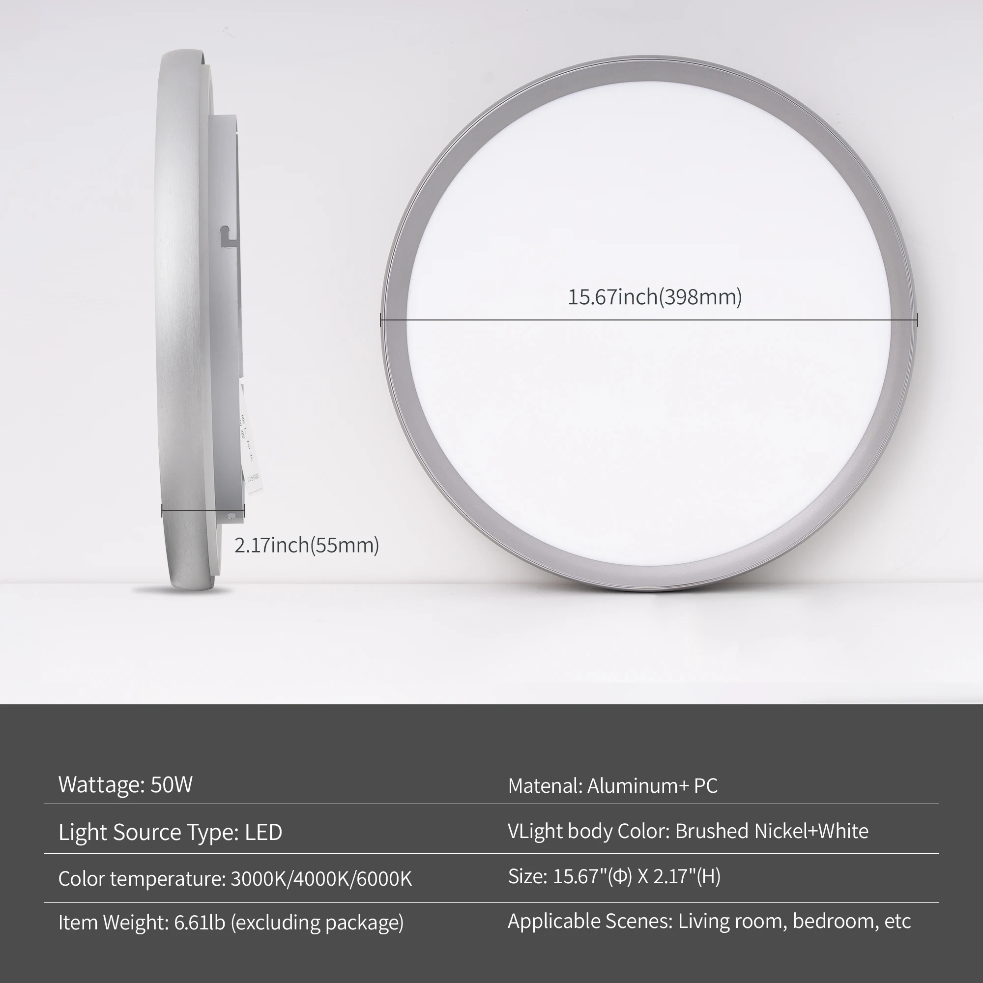 Minimalist  Dual Lighting Effect Ceiling Light Ultra Seamless Design Color Changeable Round Shape Ceiling Lamp