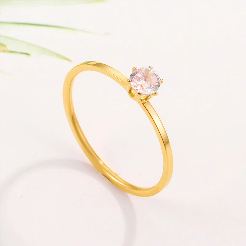 1pcs Hot Selling Minimalist Fine ring, Six Claw Rose Stainless Steel Ring Titanium Steel Tail Ring Trendy Diamond Inlaid Jewelry