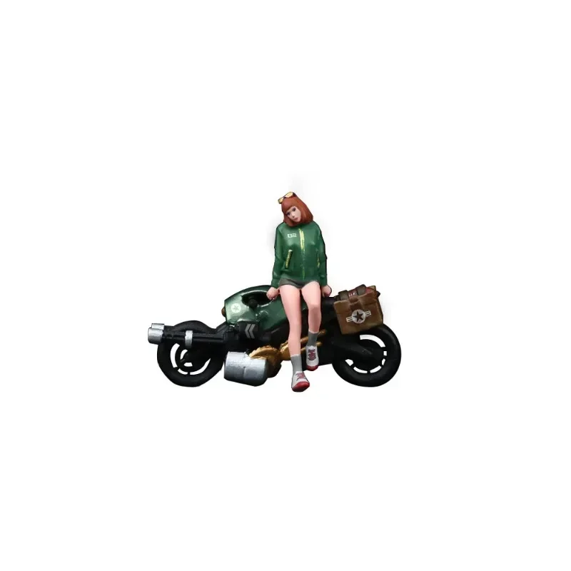 1:64 Fighter Pretty Girl Motorcycle Doll Set Resin Model