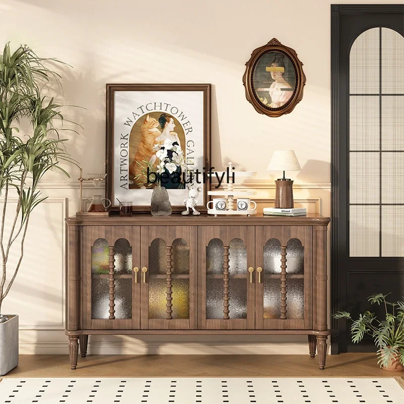 

French Style Mid-Ancient Sideboard Cabinet Solid Wood Porch Cream Style Locker Retro Tailstock Chest of Drawers