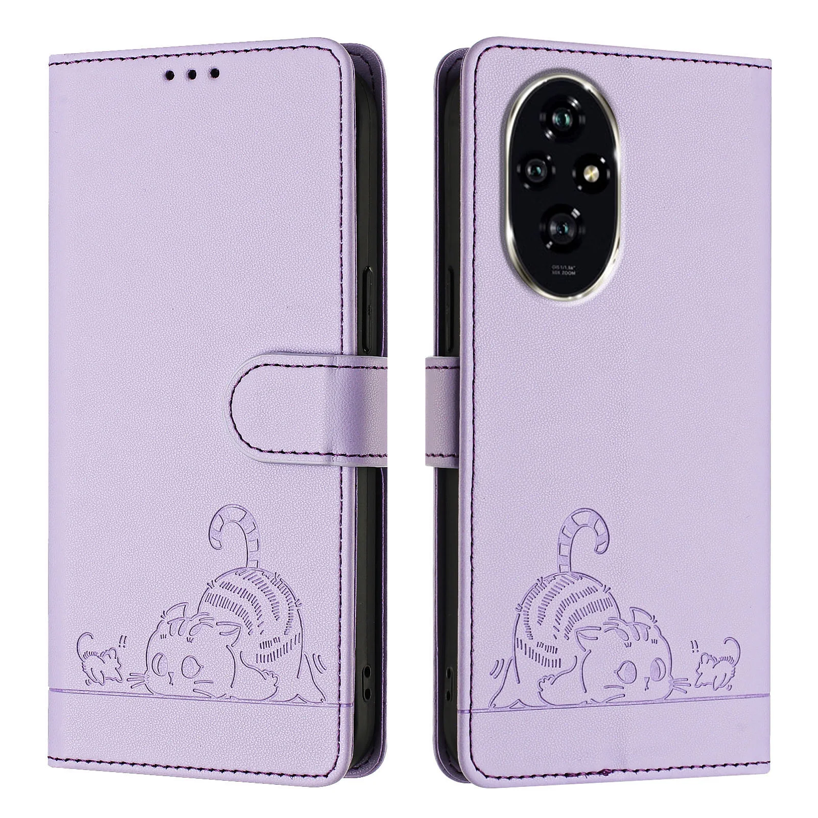 Honor 200 Pro Leather Wallet Cute Cats Case For Huawei Honor 200 Lite Magnetic Lanyard Flip Card Slots Back Cover Fundas Coque