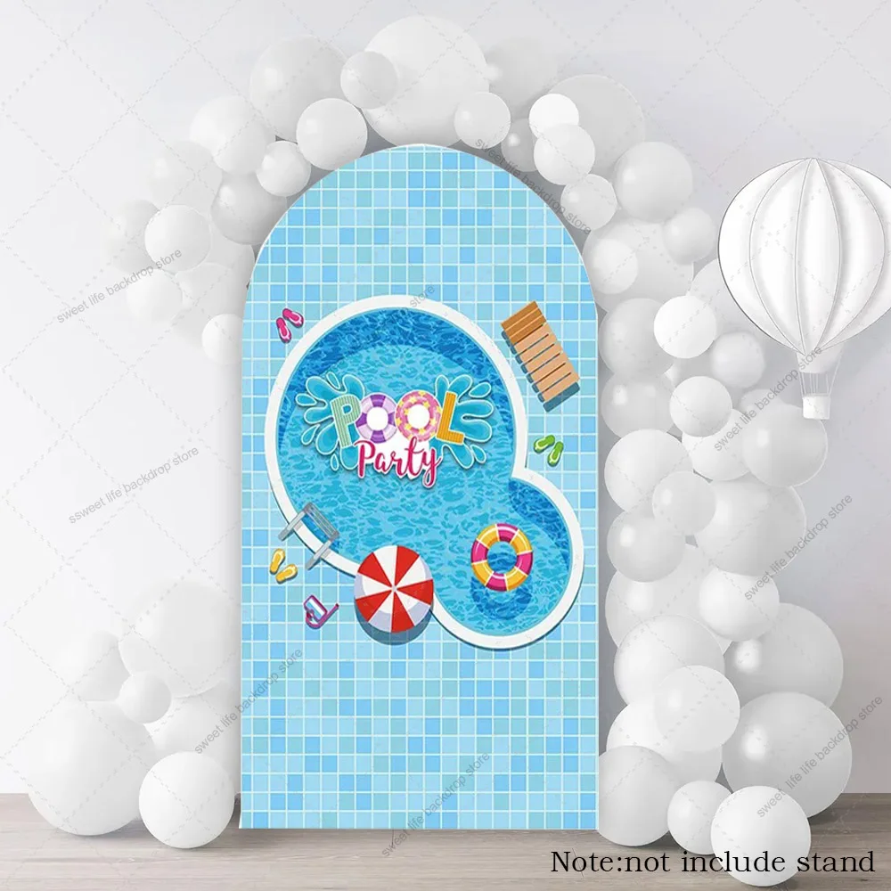 خلفية قوس لحفلات حمام السباحة الصيفية للأطفال وحفلات استحمام الطفل وغطاء خلفية لحفلات أعياد الميلاد وحفلات السباحة