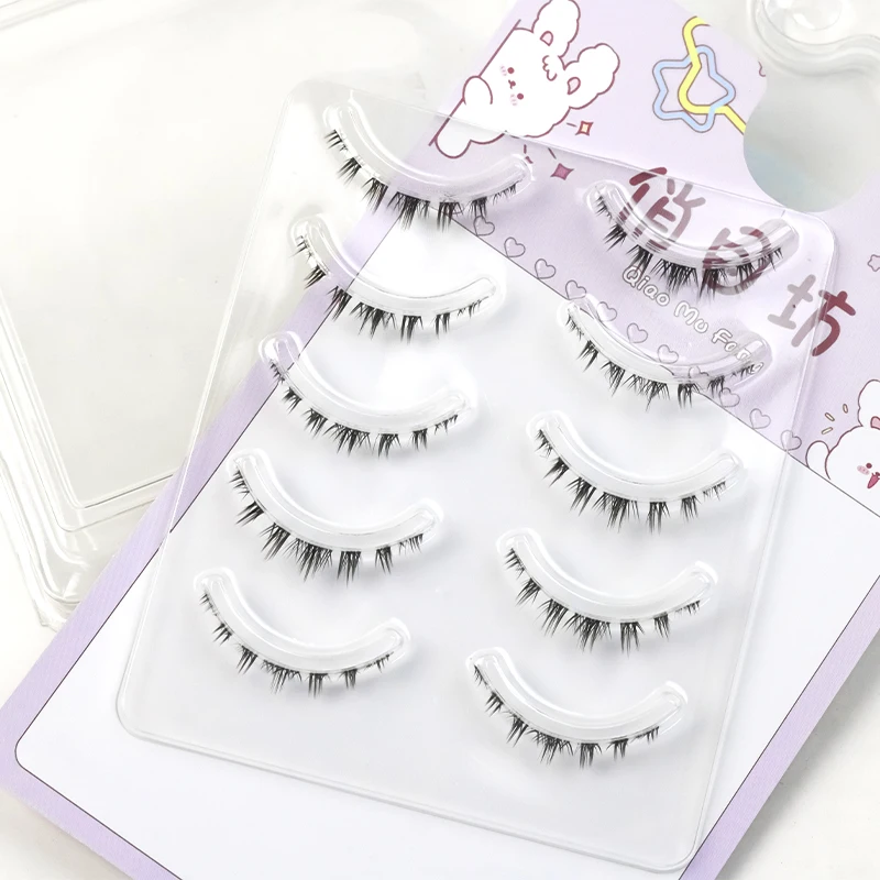 5 Pairs Lower Lashes Manga Clear Band Wispy Small Flame Under False Lashes Strip Natural Bottom Eyelashes Korean Makeup