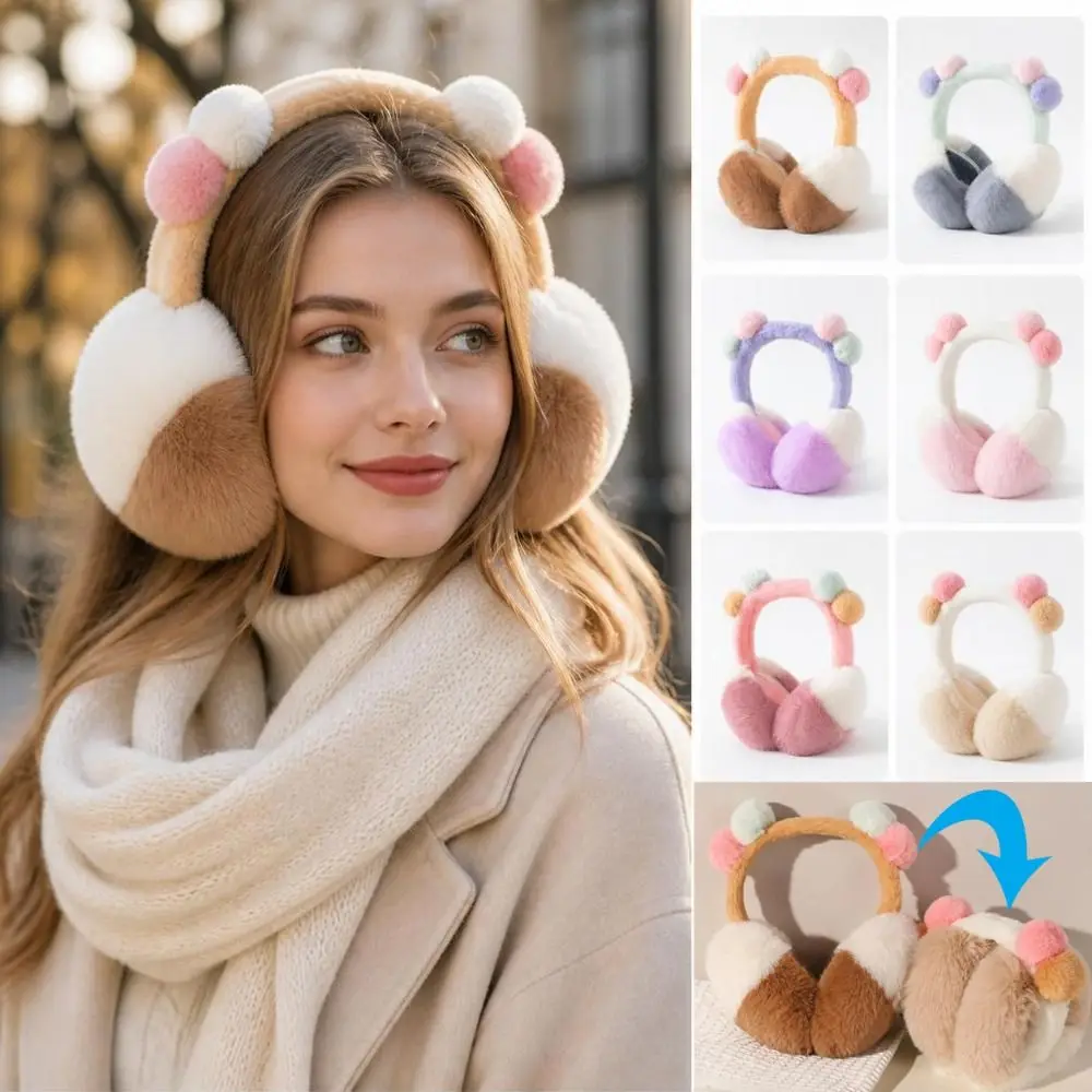 Kawaii Two Tone Faux Fur Earmuffs Foldable Portable Ear Warmers Fluffy Sweet Foldable Ear Muffs For Women Ladies