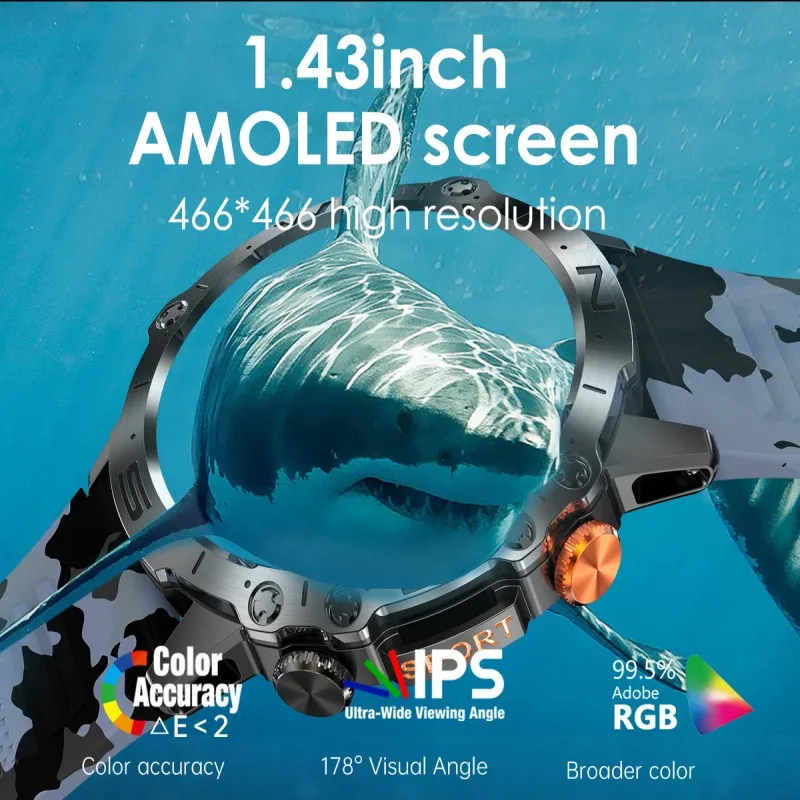 K59 Sports Smartwatch 1.43 Inch AMOLED Screen Integrated Zinc-alloy BT Calls IP67 Waterproof Montion Track