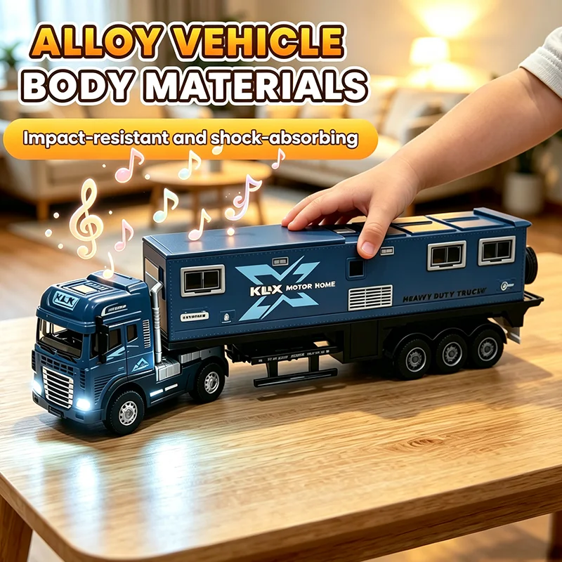 Children's Inertia Car Alloy Truck Toy with LED Light Music Detachable Container Simulated Interior Openable Door Vehicle Gift