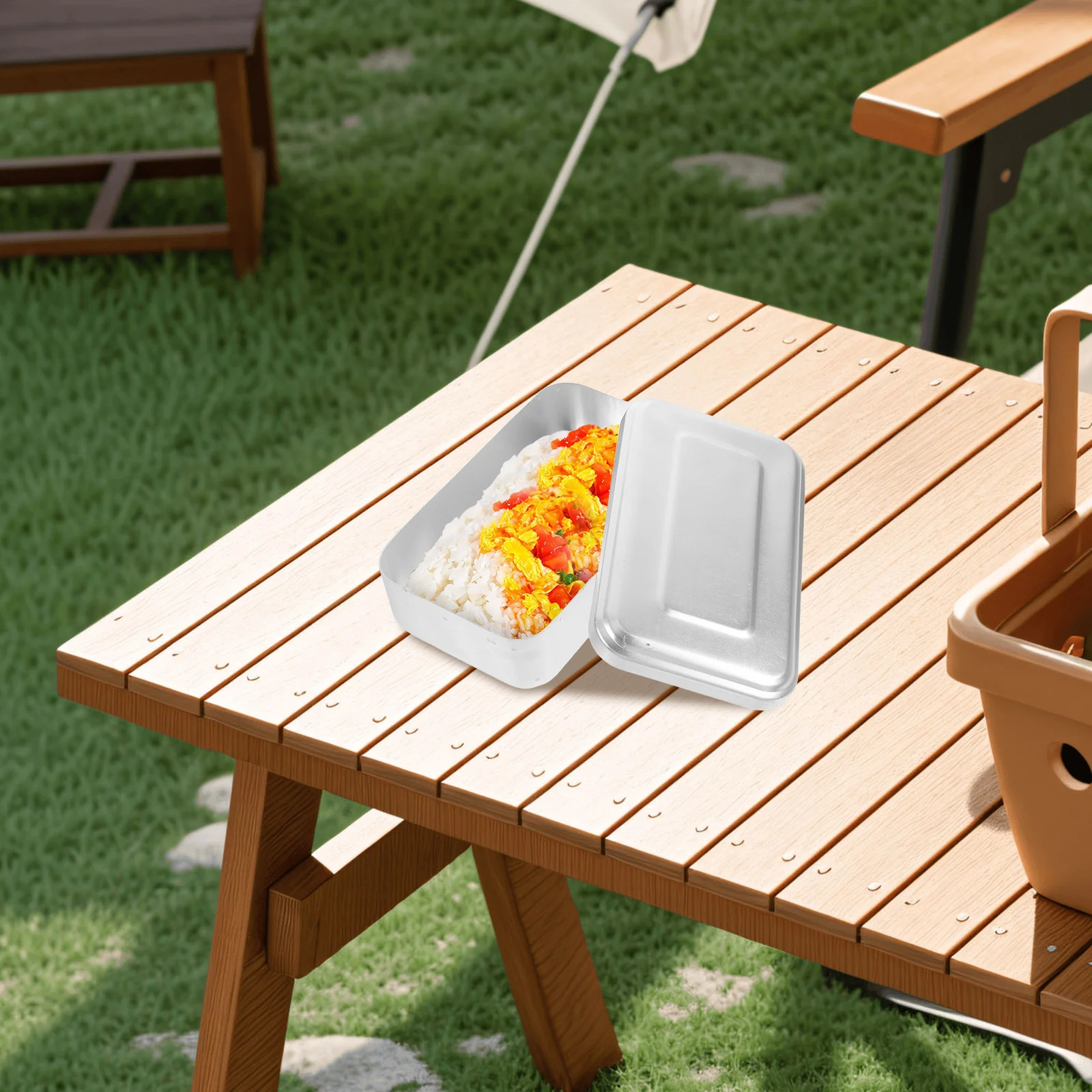 

Thickened Rectangular Aluminum Old Style Lunch Box Leakproof Food Container Insulated Outdoor Camping Picnic Storage