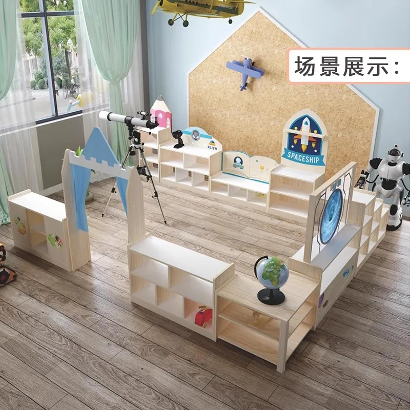 Kindergarten toy combination cabinet Early education children solid wood corner arrangement storage cabinet Color animal