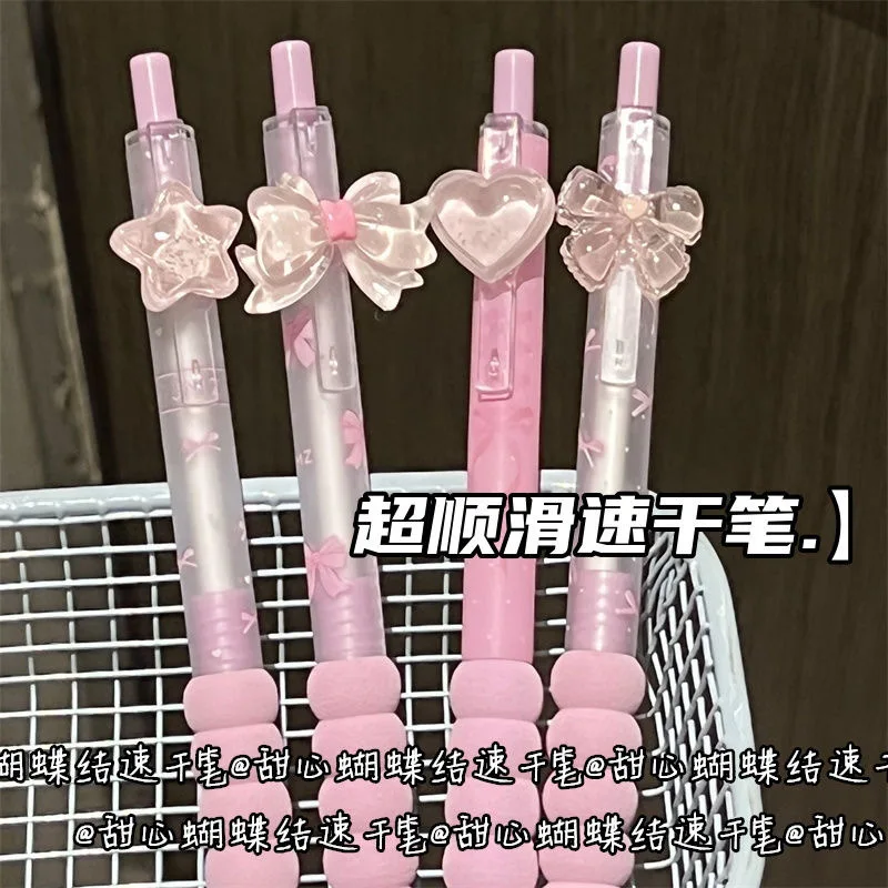 4 قطعة لطيف Bowknot القلب هلام أقلام التجفيف السريع الكتابة السلس 0.5 مللي متر أقلام الحبر القلم الجمالية مكتب مدرسة لوازم مكتبية