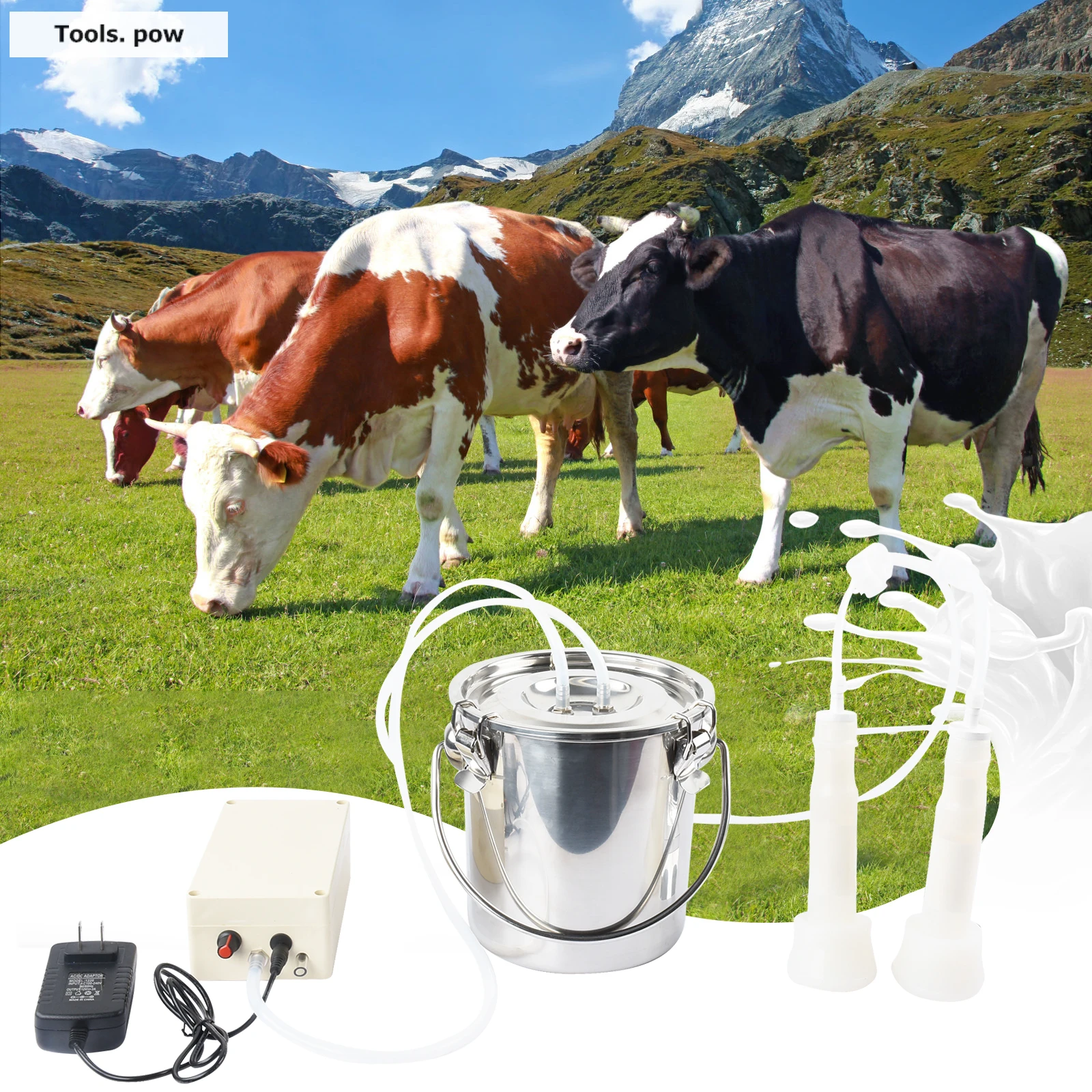 3L Electric Milking Machine Cow Sheep Milker Stainless Steel Electric Double Head Vacuum Pump Farm Supplies Breeding Equipment