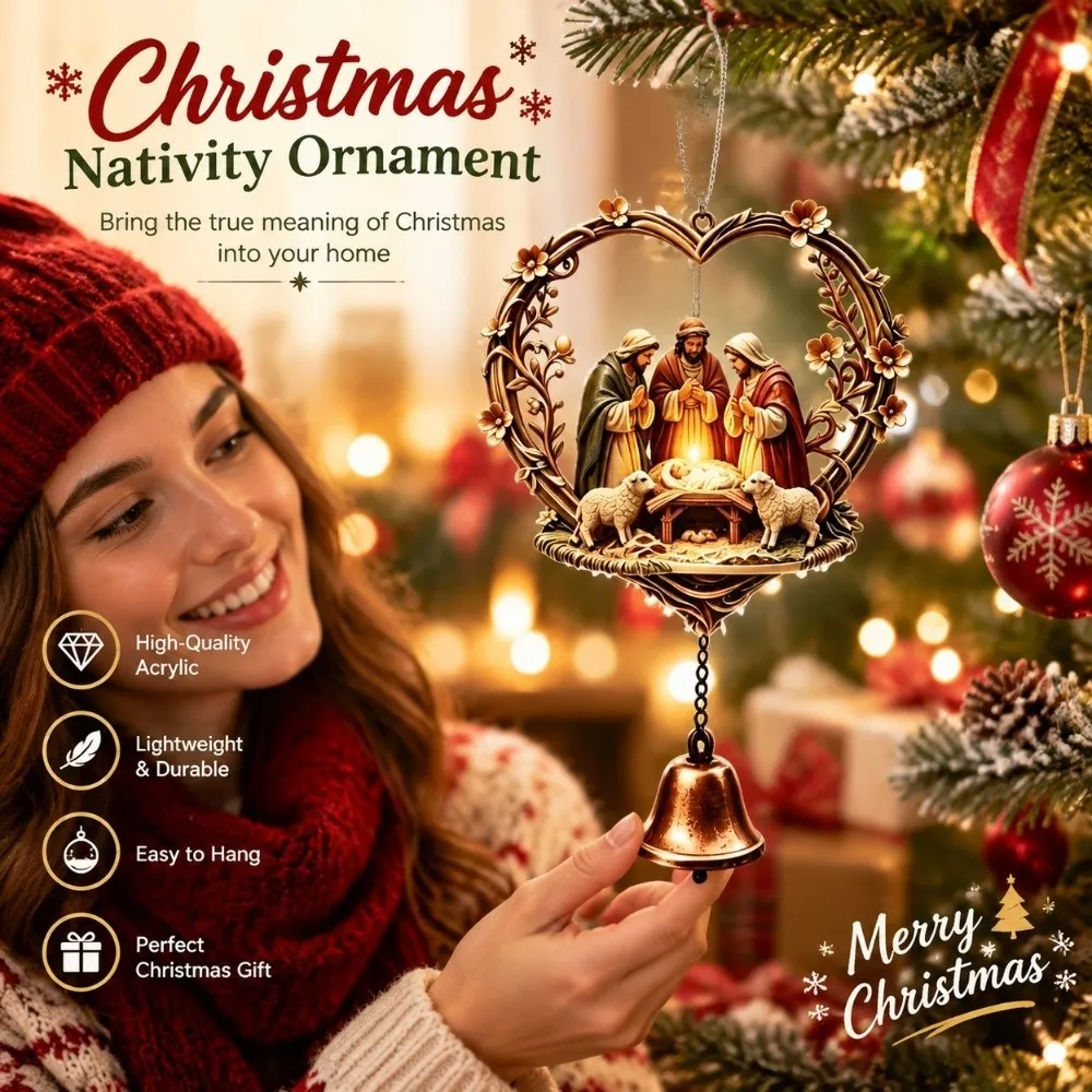 Nativity Scene 2D Flat Acrylic Ornament 2D Acrylic Car Bag Charms Jesus Christmas Ornament Nativity Wind Chime Pendant