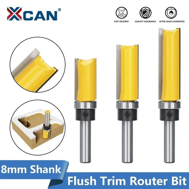 

XCAN Wood Milling Cutter 8mm Shank Flush Trim Router Bit Pattern Bit Template Straight Mill with Bearing Carpenter Tool