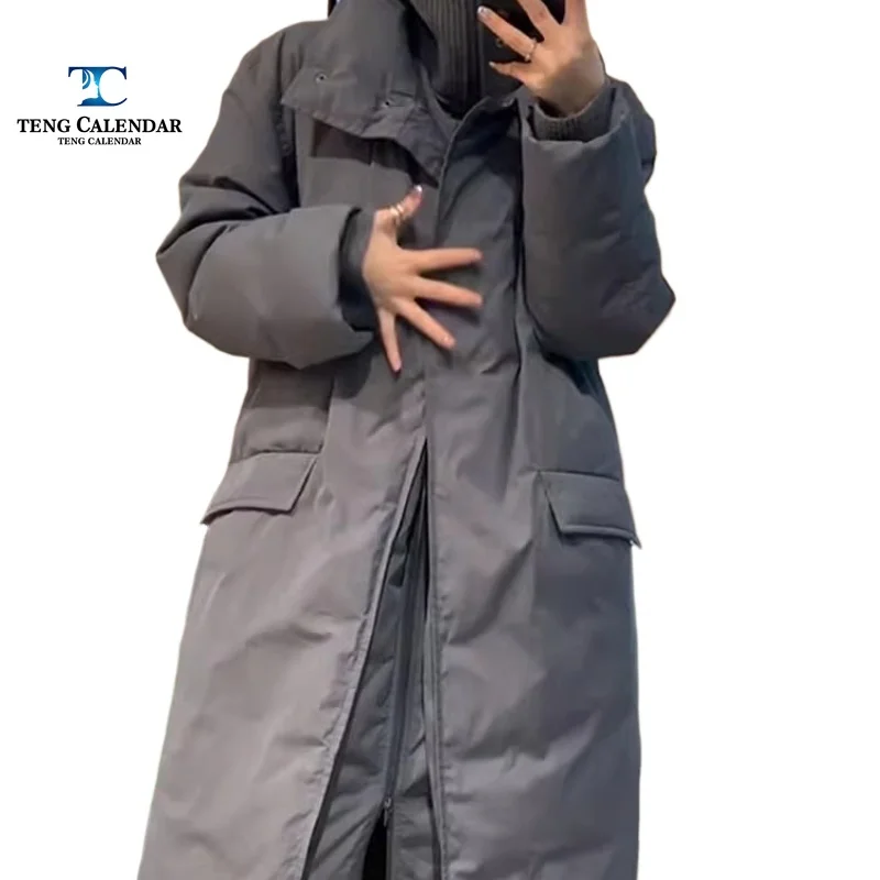European Long Down Jacket, Loose White Duck Down Liner Workwear Jacket, Women's Autumn/winter 2025 New Style