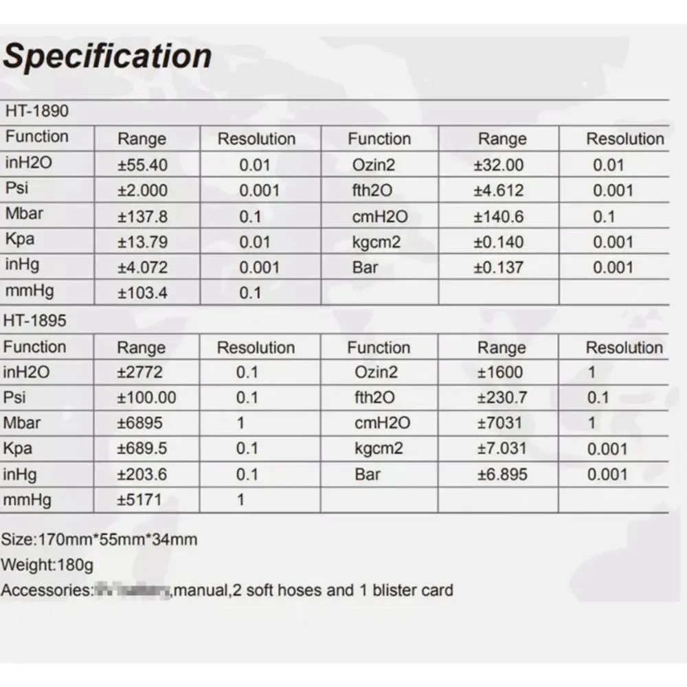 

2026 HTI HT-1890 Handheld Proable Digital Manometer Air Pressure Meter Differential Pressure Gauge Gas Pressue Tester LC