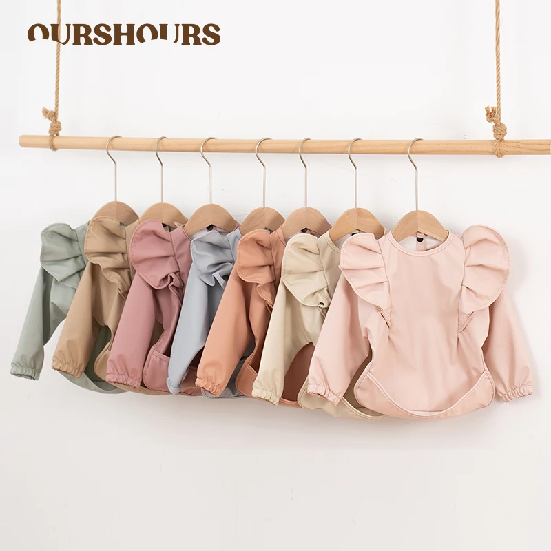 

Сплошной цвет, детский нагрудник для кормления, водонепроницаемый детский халат с длинными рукавами и карманами, легко чистящиеся нагрудники для малышей