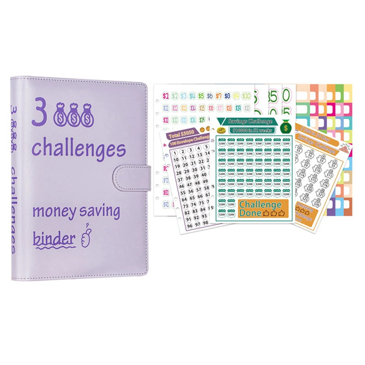 100 Envelopes Challenge Binder Savings Challenges Book Money Saving Planner Budget Binder ,Purple